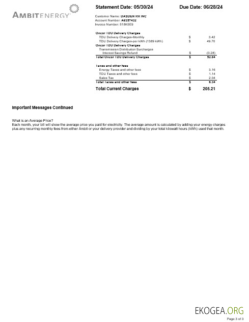 Modèle Word et PDF de facture de services publics d'entreprise Ambit Energy des États Unis 3